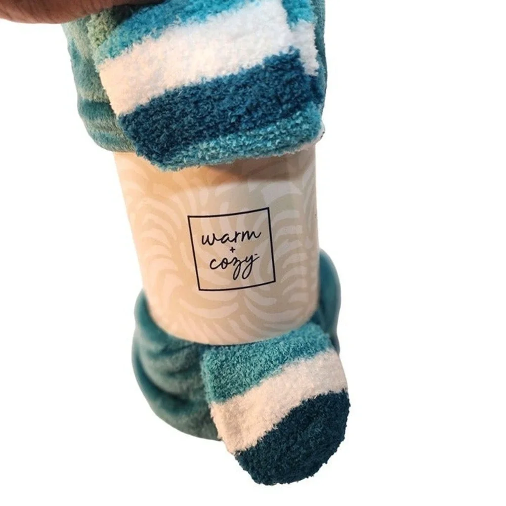 Warm + Cozy Teal Throw Blanket & Striped Socks 2-Piece Gift Set